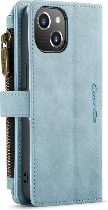 Apple iPhone 13 Hoesje - Aqua Blue - Luxe Bookcase met Rits