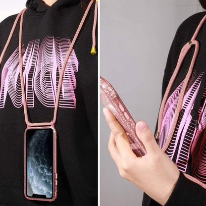 Apple iPhone 12 Pro Max Hoesje - Roze - Glitter Back Cover met Telefoonkoord