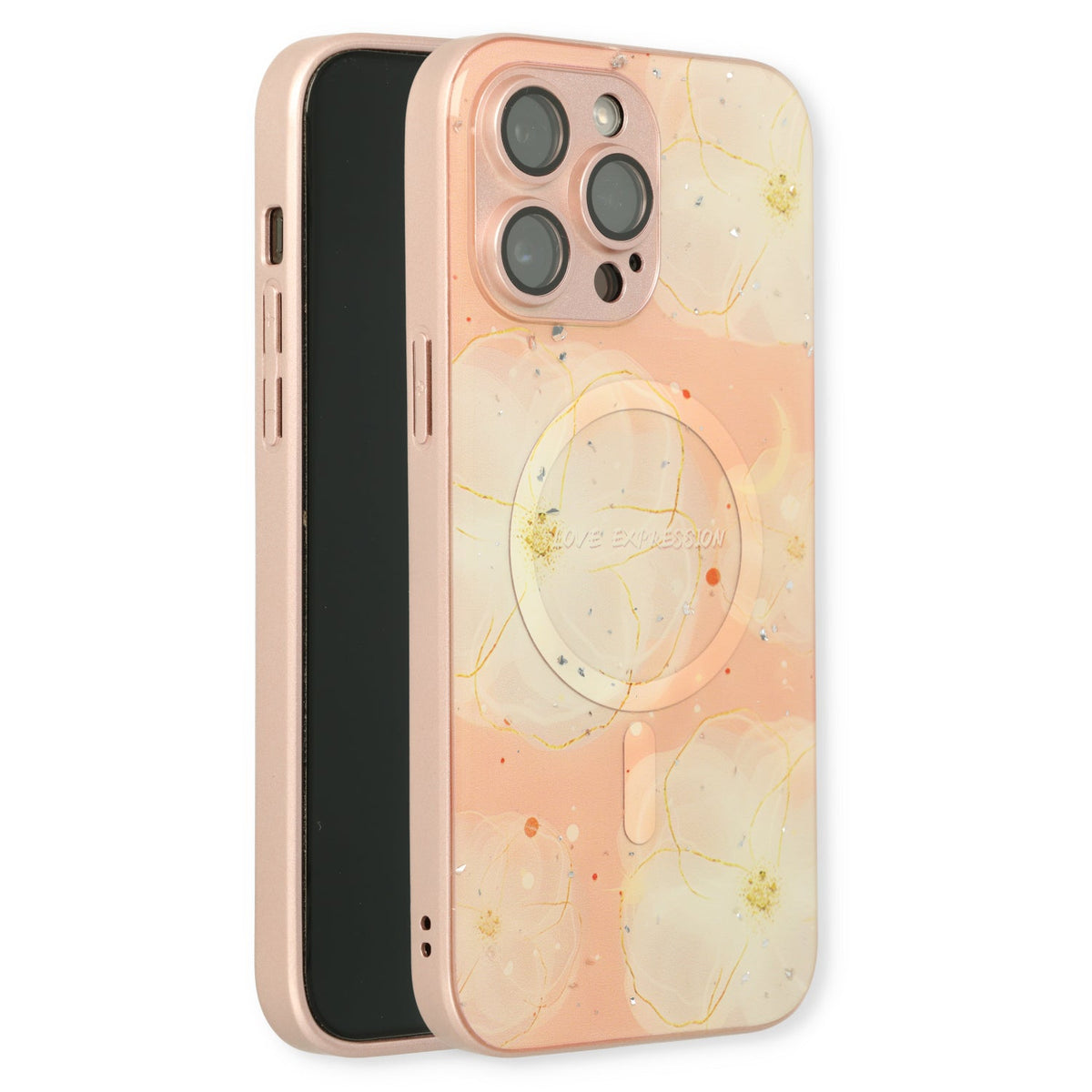 Apple iPhone 14 Pro Max Hoesje - Roze - Siliconen Marmer MagSafe Back Cover