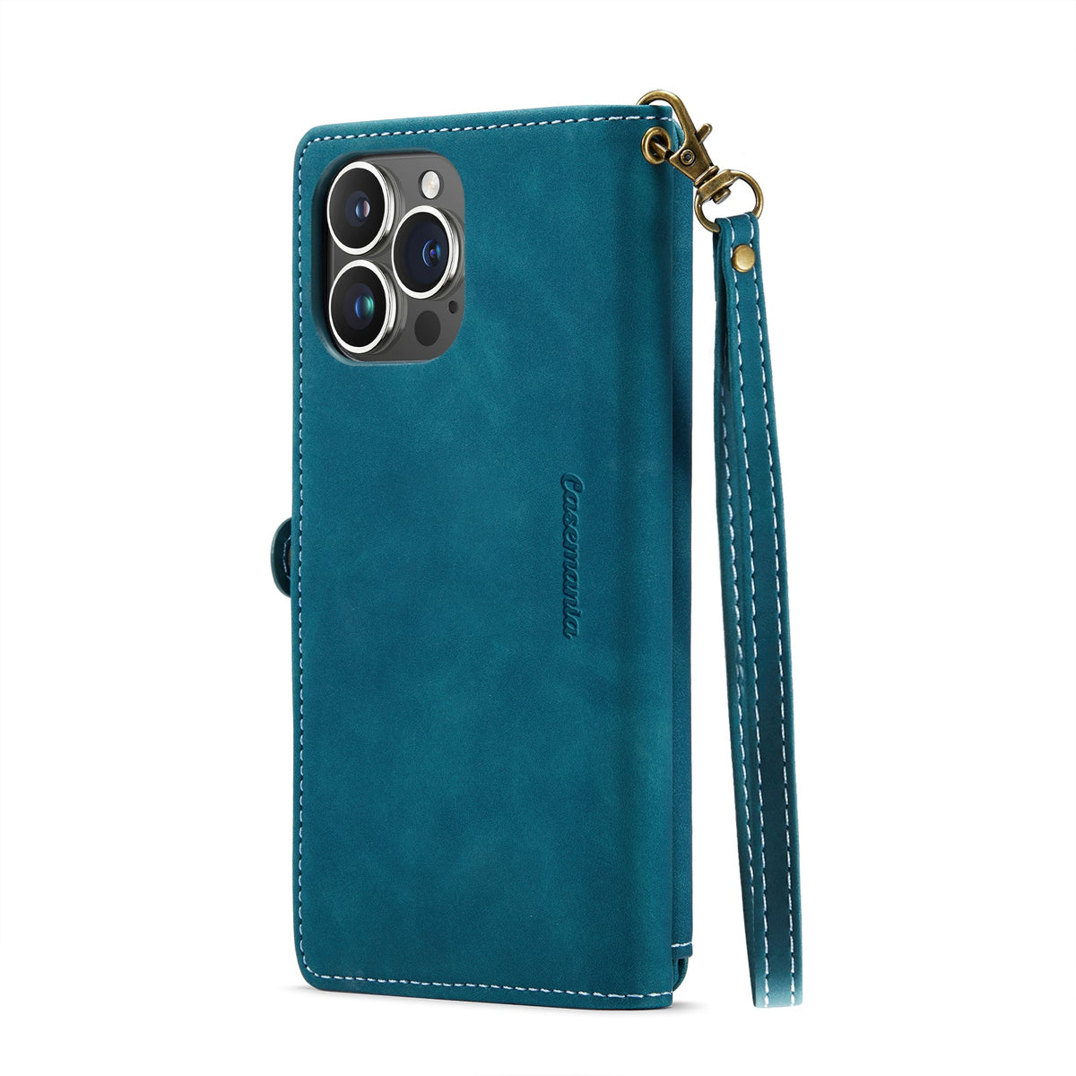 Apple iPhone 15 Pro Hoesje - Emerald Green - Luxe MagSafe Bookcase met Rits en Telefoonkoord