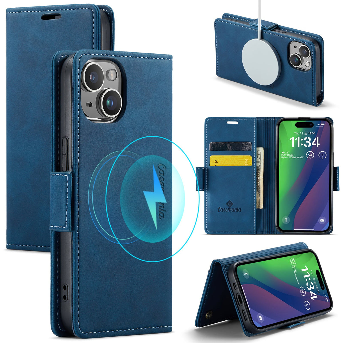 Apple iPhone 15 Plus Hülle - Navy Blue - Portemonnaie-MagSafe-Klapphülle mit Kartenfach
