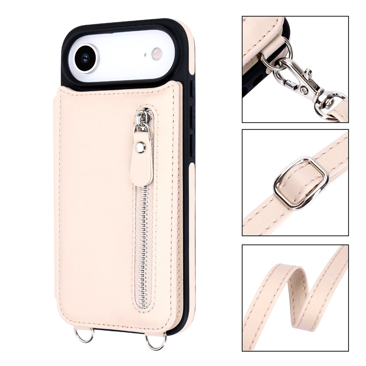 Apple iPhone Air Case - Beige - Luxury Back Cover with Phone Strap and Zipper