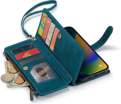 Apple iPhone 14 Pro Max Hoesje - Emerald Green - Luxe Bookcase met Rits en Telefoonkoord