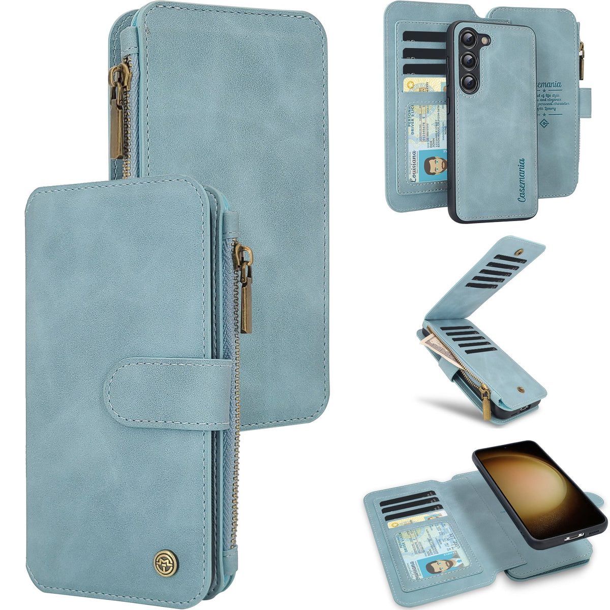 Samsung Galaxy S25 Hoesje - Aqua Blue - 2 in 1 Bookcase met Rits