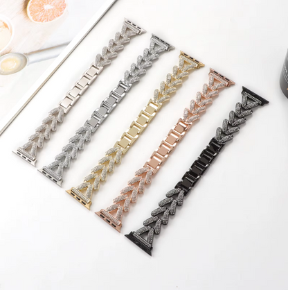 Apple Watch Bandje 38/40/41/42 mm - Metaal Schakelbandje met Kristallen - Zwart