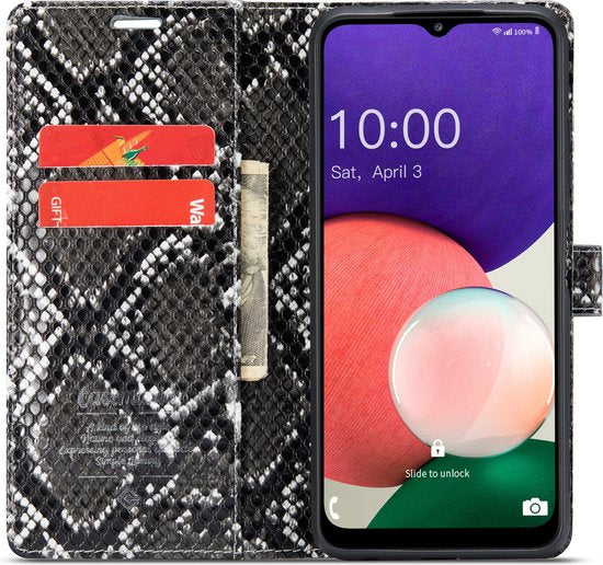 Samsung Galaxy A22 5G Hoesje - Zwart - Luxe Slangen Bookcase