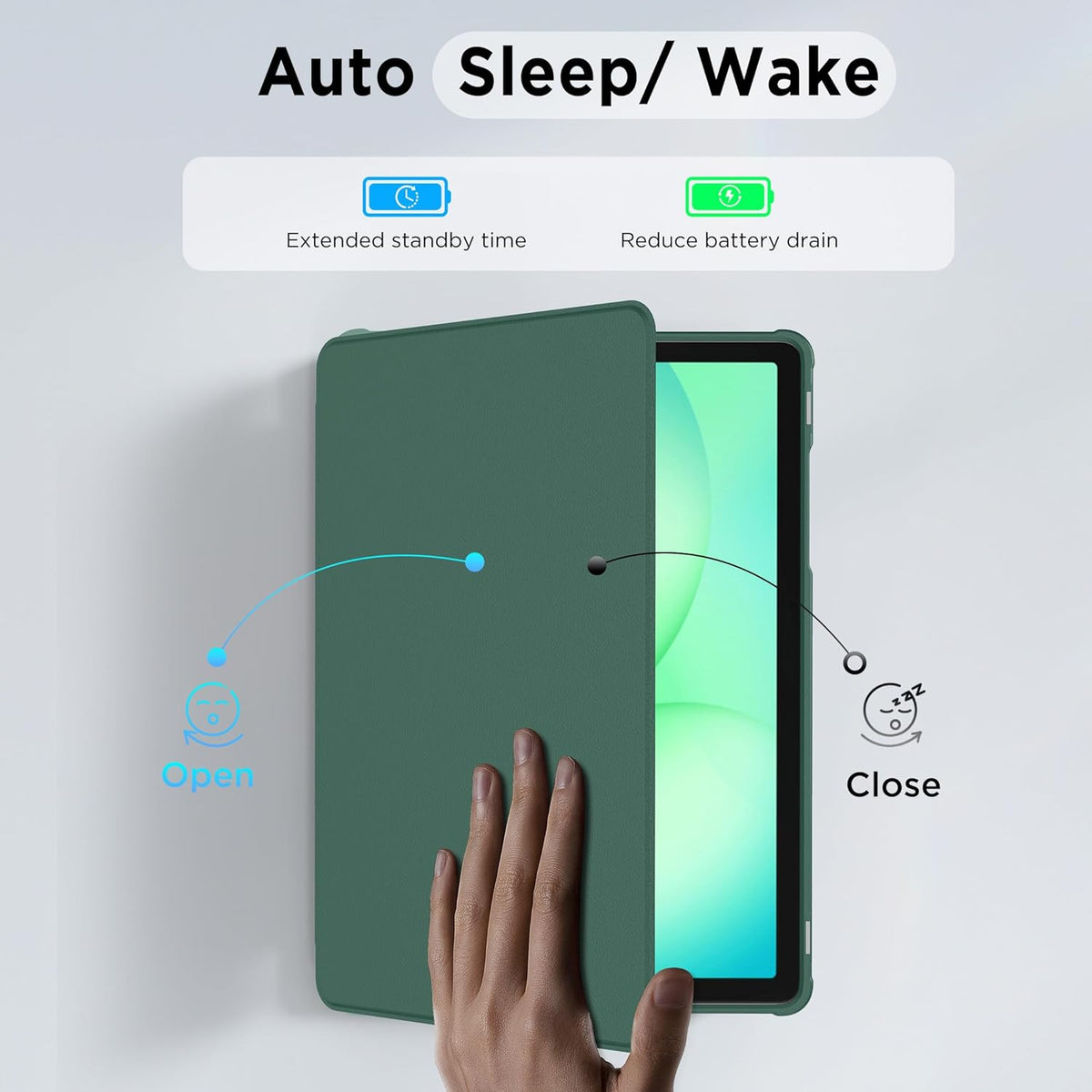 Samsung Galaxy Tab A11 Plus/A9 Plus Tablet Case - Dark Green - 360° Rotating Tablet Cover with Clear Back