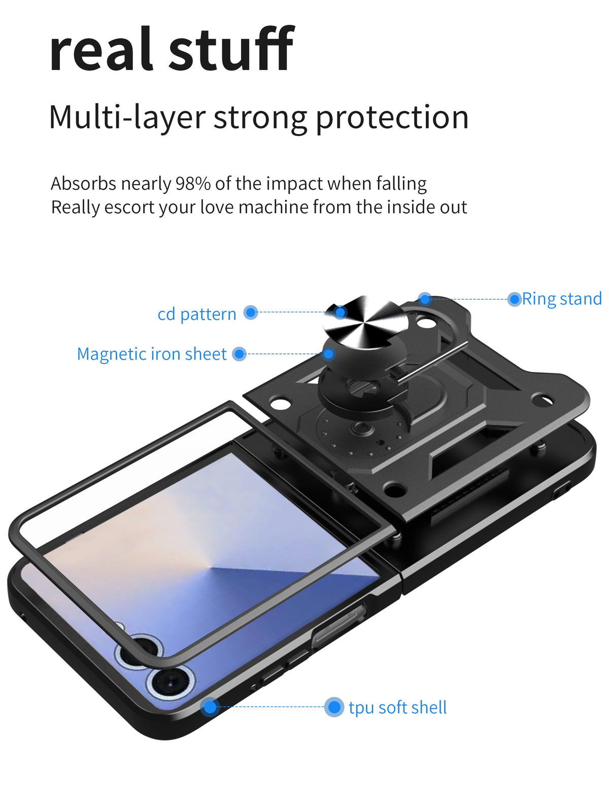 Samsung Galaxy Z Flip 7 Hoesje - Zwart - Armor Kickstand Back Cover
