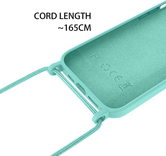 Apple iPhone 14 Pro Hoesje - Turquoise - Siliconen Back Cover met Telefoonkoord