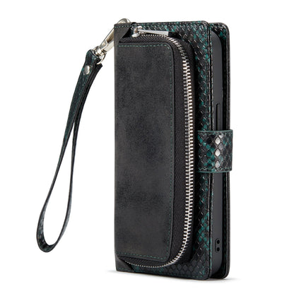 Apple iPhone 13 Pro Max Case - Green - Luxury Snake Print Wallet Case with Zip and Card Holder