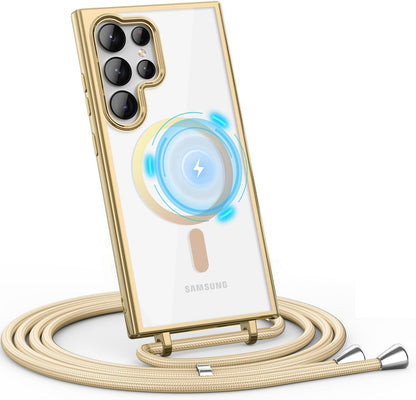 Samsung Galaxy S26 Ultra Hoesje - Goud - Siliconen MagSafe Back Cover met Telefoonkoord