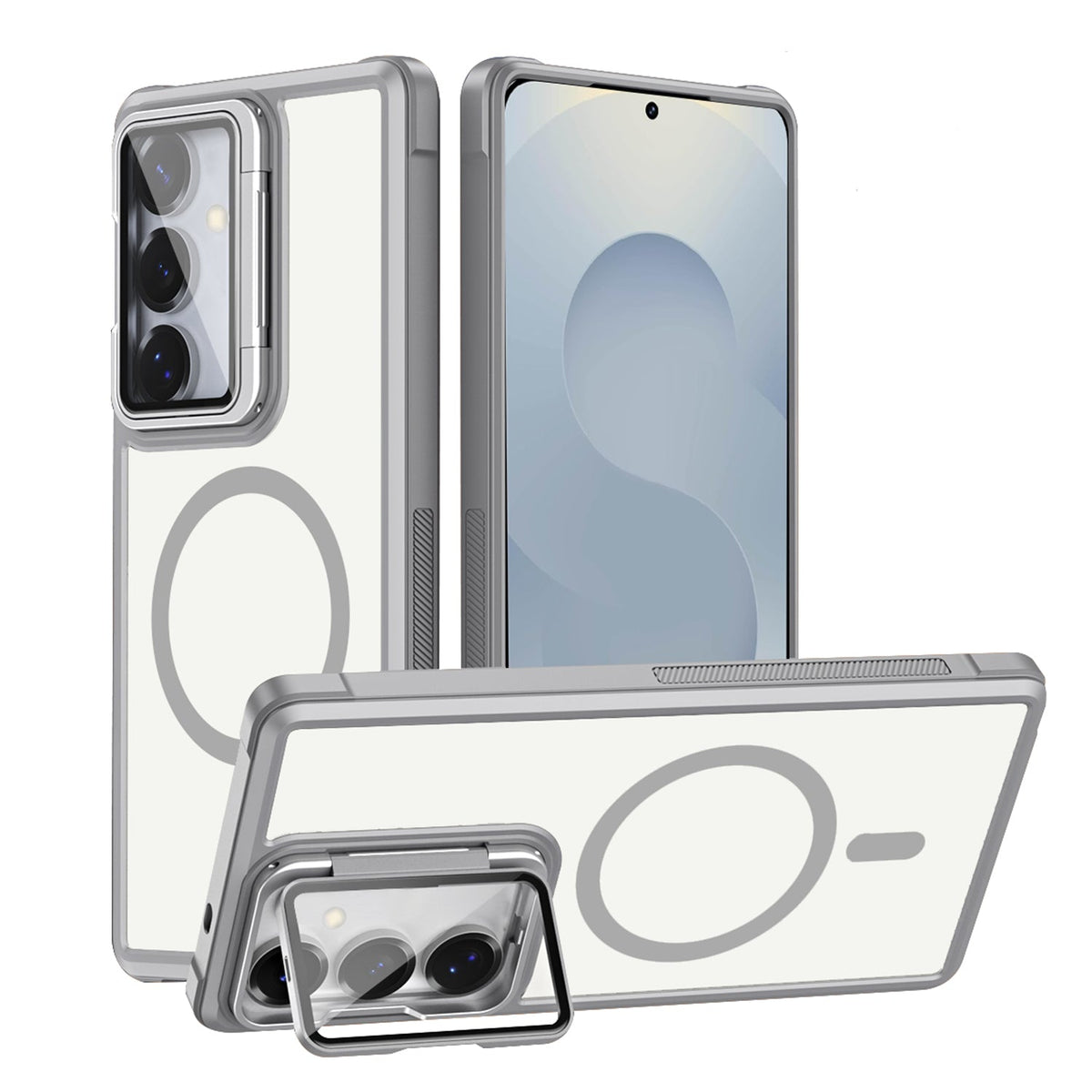 Samsung Galaxy S26 Plus Hoesje - Grijs - MagSafe Back Cover met Camera Frame Kickstand