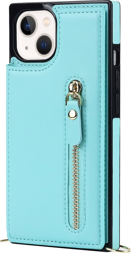 Apple iPhone 14 Case - Turquoise - Luxury Back Cover with Phone Strap and Zipper