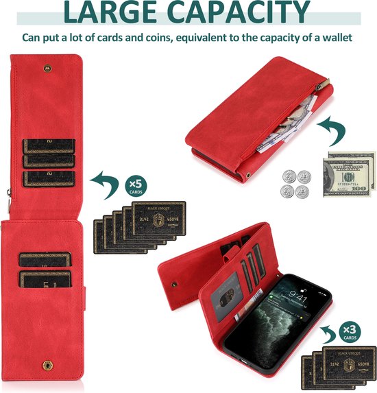 Oppo A96 Hoesje - Rood - Extra Stevige Luxe Bookcase met Rits en Vakken