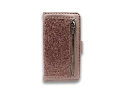 Samsung Galaxy S20 Plus Hülle - Roségold - Glitzer-Luxus-Klapphülle mit Kartenfach und Reißverschluss