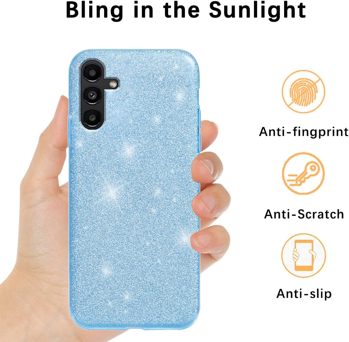 Samsung Galaxy A25 Hoesje - Blauw - Glitter Back Cover