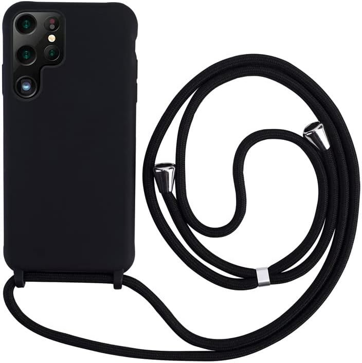 Samsung Galaxy S23 Ultra Hoesje - Zwart - Siliconen Back Cover met Telefoonkoord