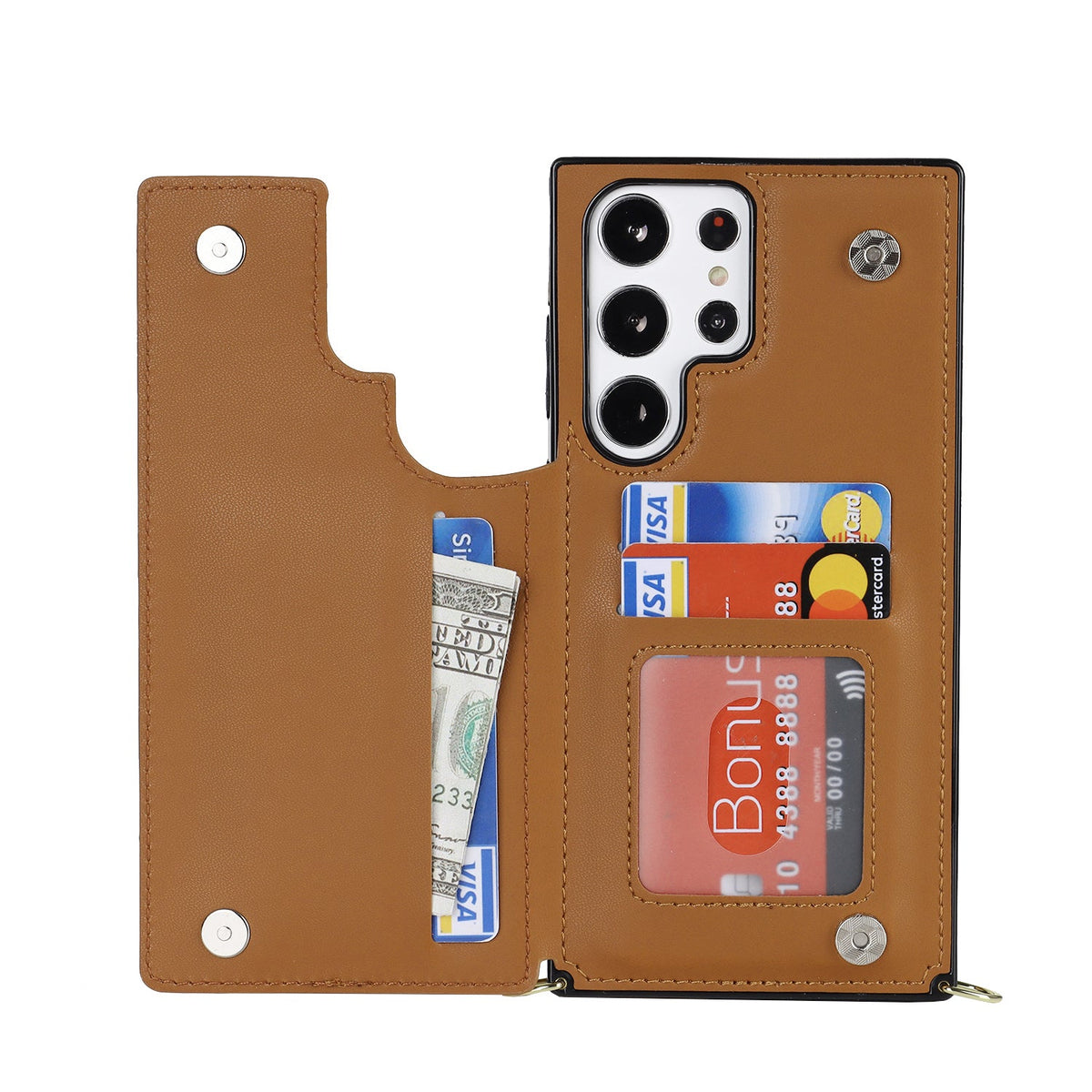 Samsung Galaxy S23 Ultra Hoesje - Bruin - Luxe Back Cover met Telefoonkoord en Rits