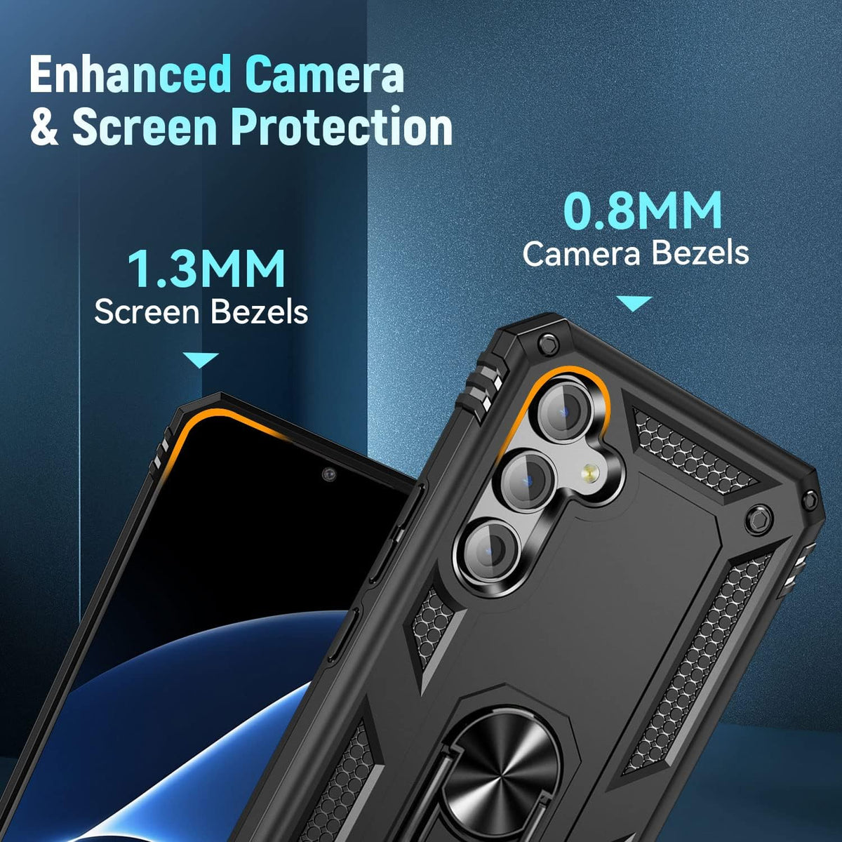 Samsung Galaxy A15 Hoesje - Zwart - Hybride Armor Kickstand Back Cover met Magneetring