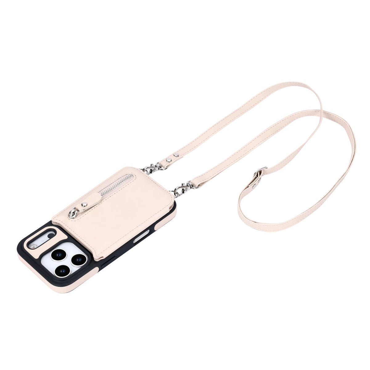Apple iPhone 18 Pro Max Hoesje - Beige - Luxe Back Cover met Telefoonkoord en Rits