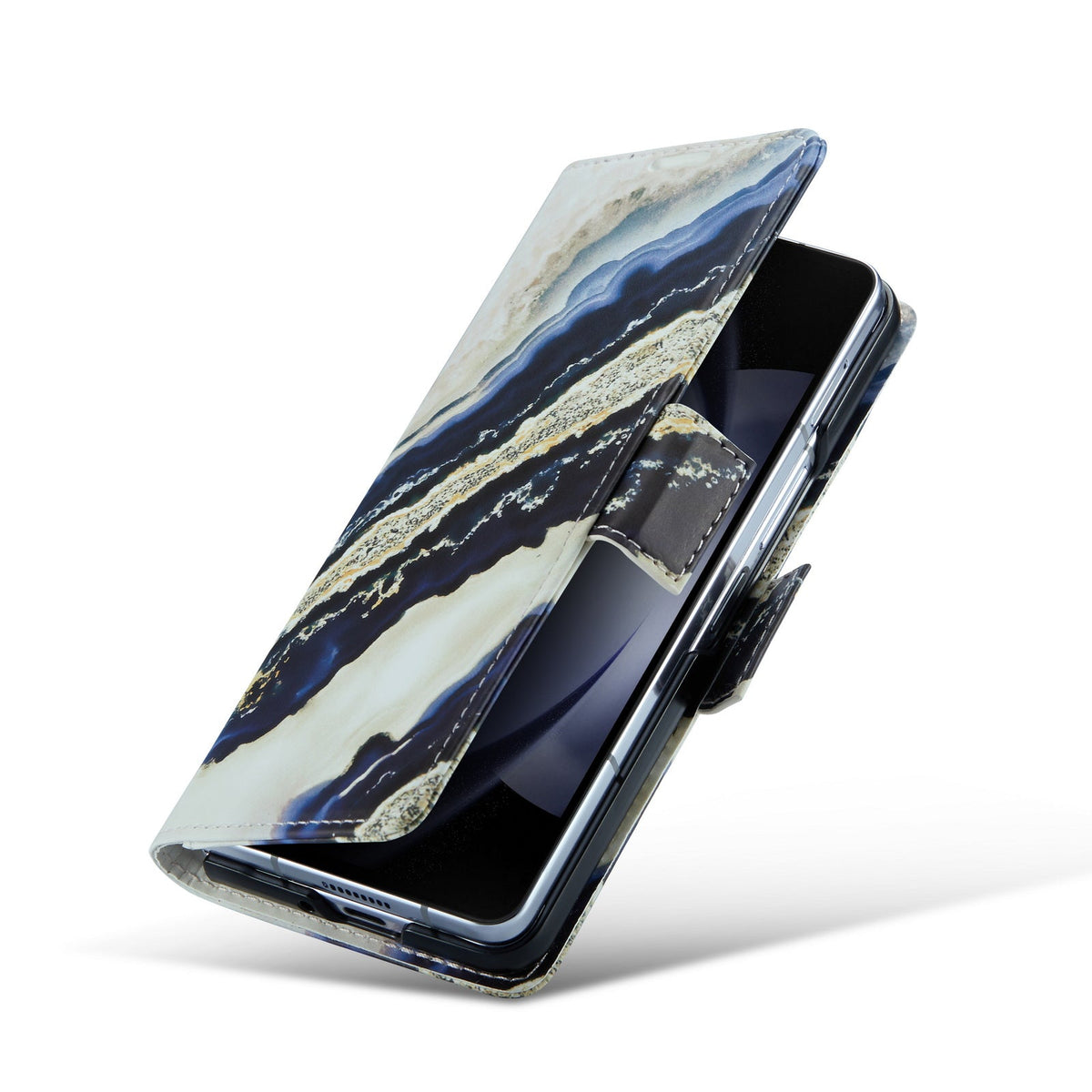 Samsung Galaxy Z Fold 5 Hoesje - Blue Paraiba - Marmer Portemonnee Bookcase