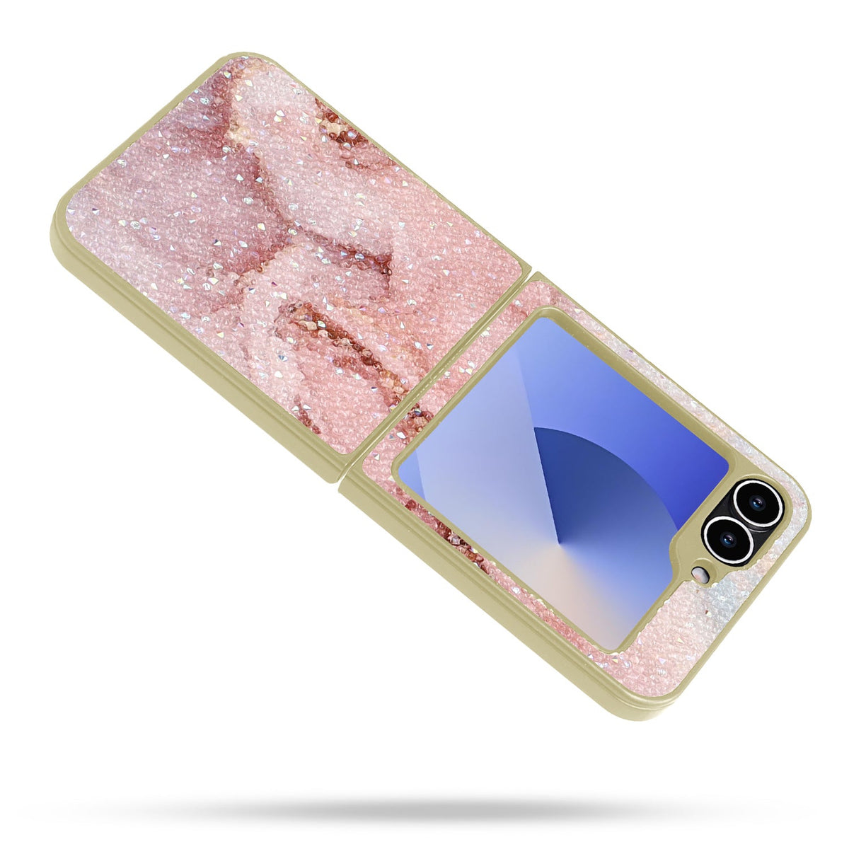 Samsung Galaxy Z Flip 6 Hoesje - Marmer Roze - Diamant Marmer Glitter Back Cover