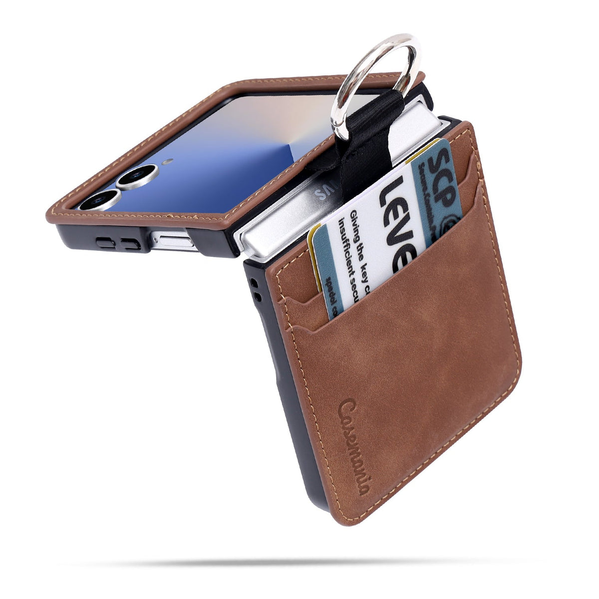 Samsung Galaxy Z Flip 7 Hoesje - Sienna Brown - Kunstlederen Back Cover met Ring