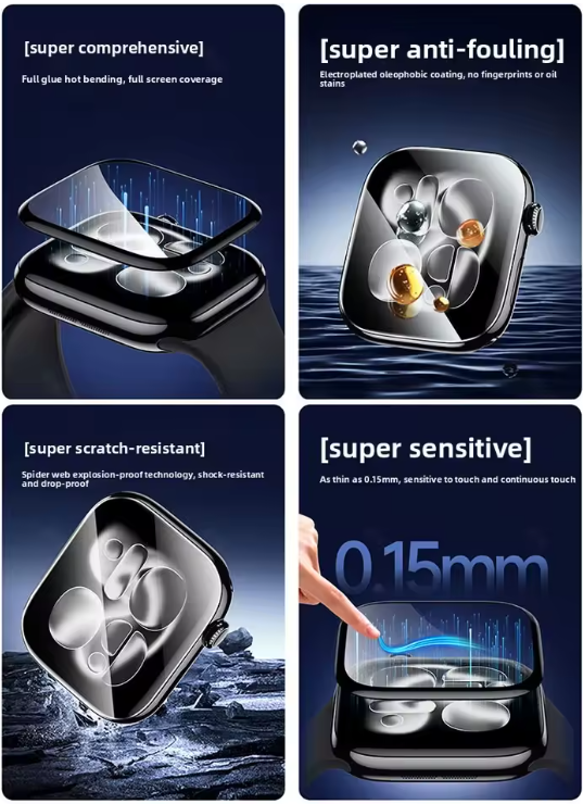 Apple Watch Series 6/5/4 (44 mm) Smartwatch Screenprotector - Full Cover met applicator - 1 Stuk