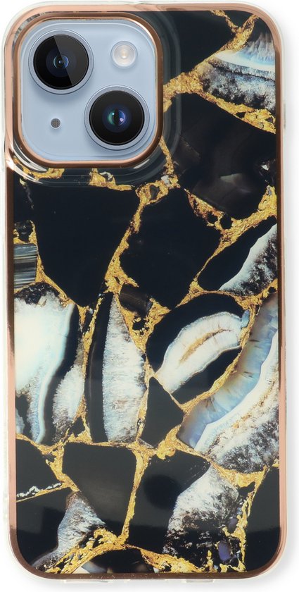 Apple iPhone 13 Hoesje - Zwart - Siliconen Marmer Back Cover