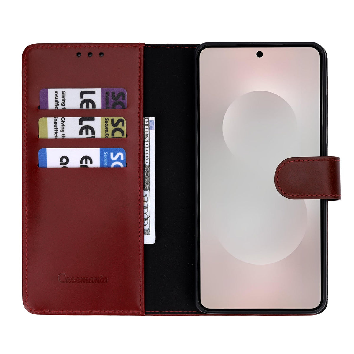 Samsung Galaxy A57 Hoesje - Burgundy Red - Echt Leren Bookcase