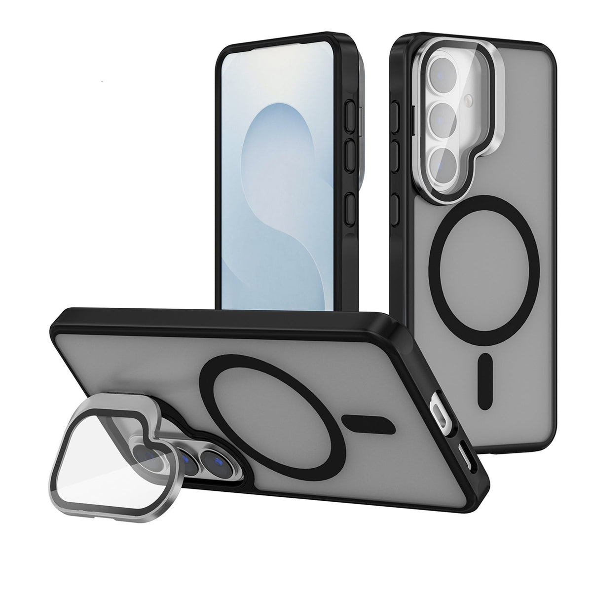 Samsung Galaxy S26 Hoesje - Zwart - Bumper Matte MagSafe Back Cover met Camera Kickstand