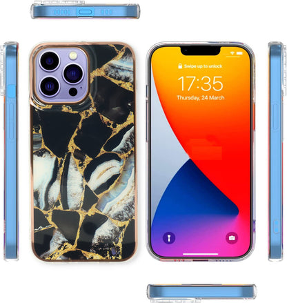 Apple iPhone 15 Pro Max Case - Black - Silicone Marble Back Cover