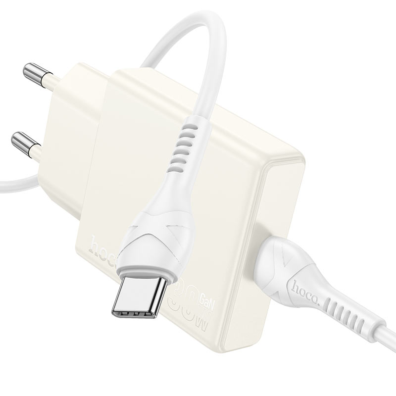 Hoco 30W USB-C Schnellladegerät mit USB-C-Kabel 1m - Weiß