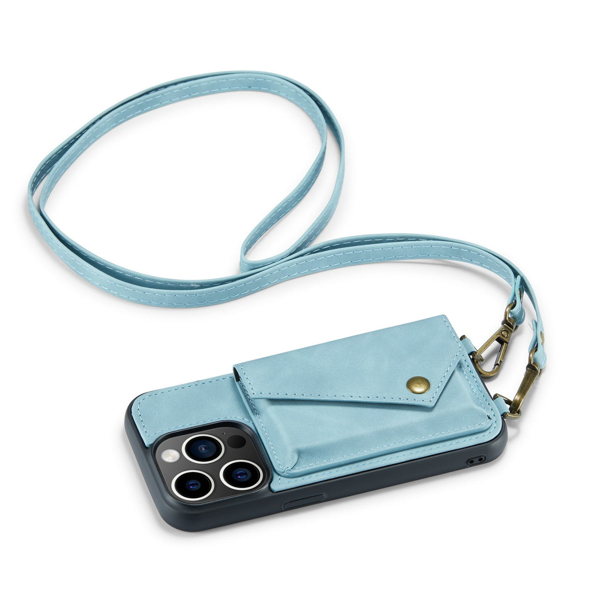 Apple iPhone 14 Pro Hoesje - Aqua Blue - Luxe Back Cover met Telefoonkoord