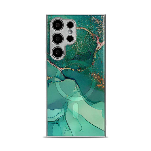 Samsung Galaxy S24 Ultra Case - Blue - Silicone Marble MagSafe Back Cover
