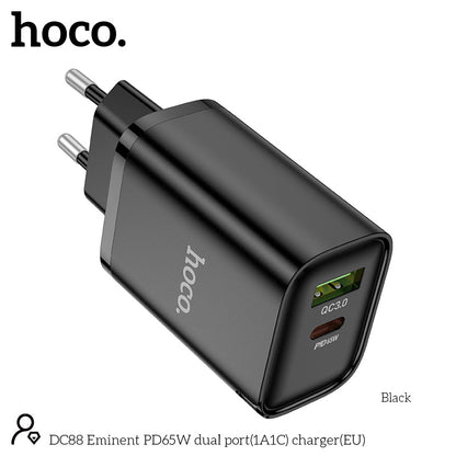 Hoco 65W Snellader 2-poorts USB-C + USB-A - Zwart