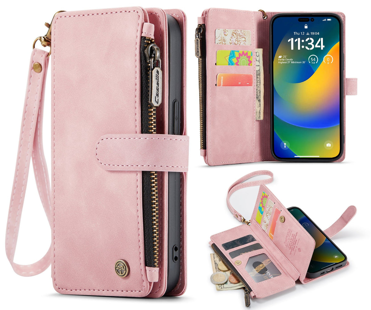 Apple iPhone 14 Pro Hoesje - Pale Pink - Luxe Bookcase met Rits en Telefoonkoord
