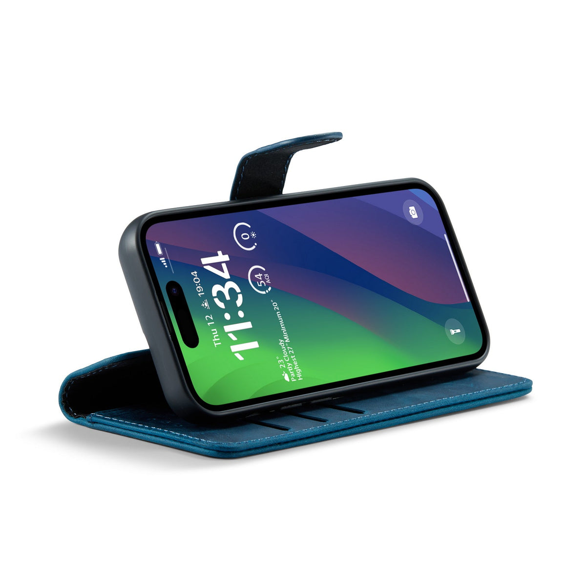 Apple iPhone 15 Plus Hülle - Navy Blue - Echtleder-2-in-1-MagSafe-Klapphülle mit Kartenfach