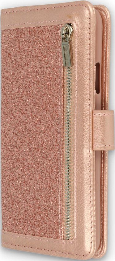 Apple iPhone 11 Pro Hoesje - Rosegoud - Glitter Luxe Bookcase met Rits