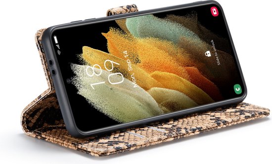 Samsung Galaxy S21 FE Hoesje - Beige - Snake Bookcase