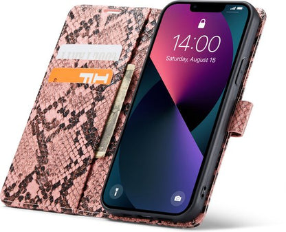 Apple iPhone 13 Mini Hoesje - Roze - Slangen Bookcase
