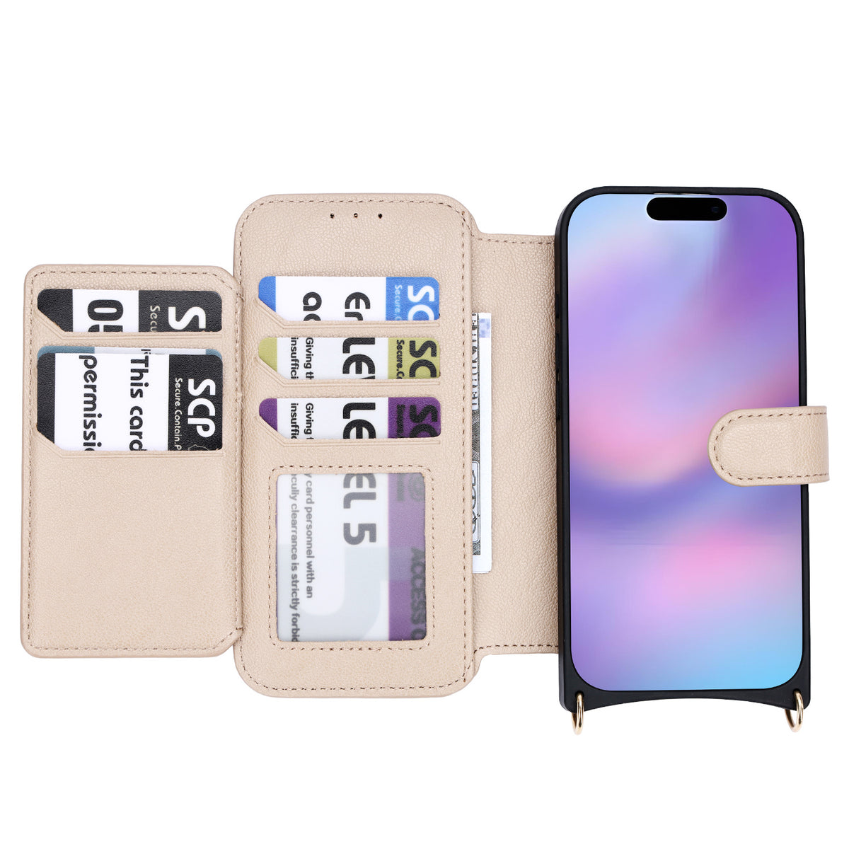 Apple iPhone 16 Pro Hoesje - Beige - 'Amsterdam' Magnetische Wallet Case met Pasjeshouders en
