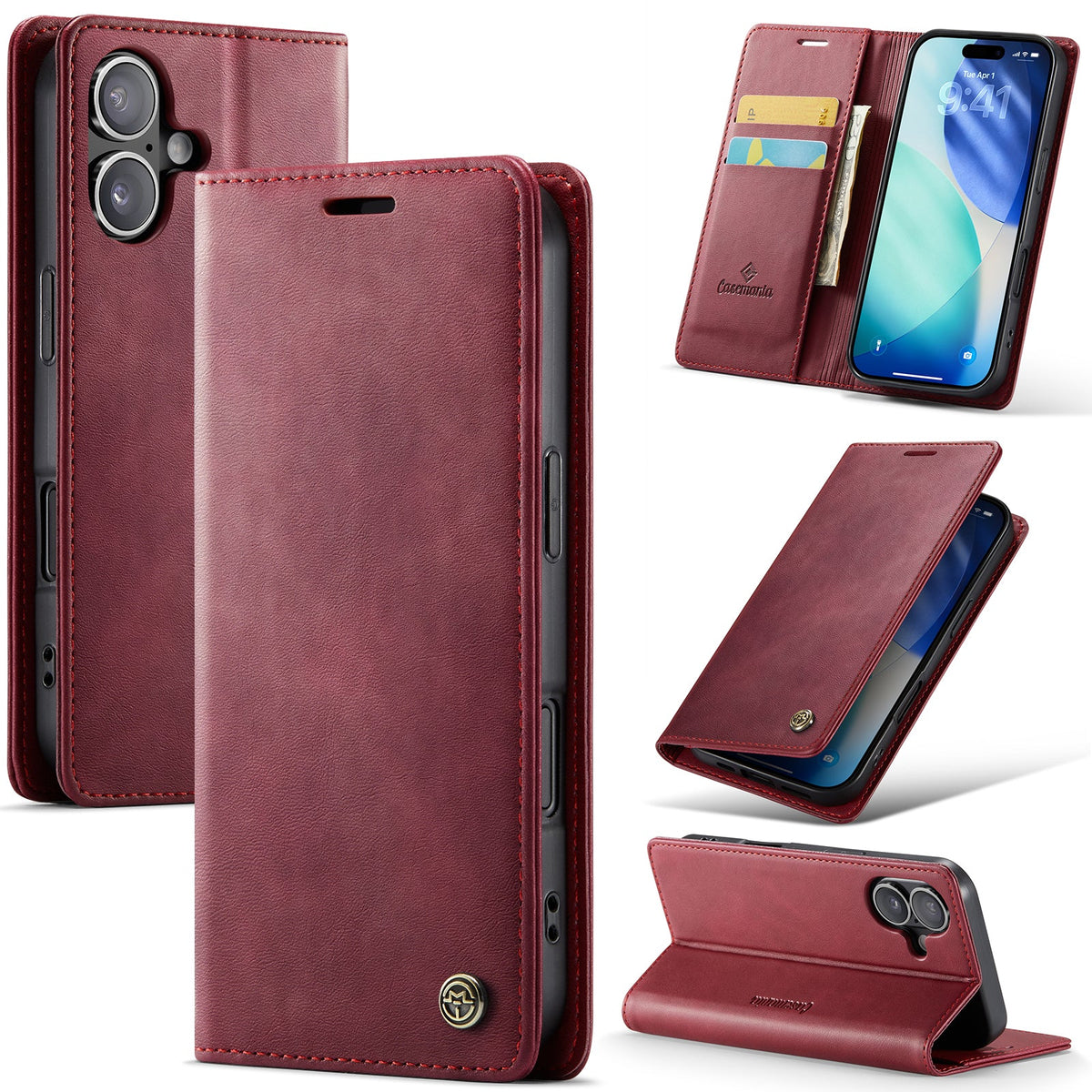 Apple iPhone 17 Case - Burgundy Red - Luxury Thin Wallet Case