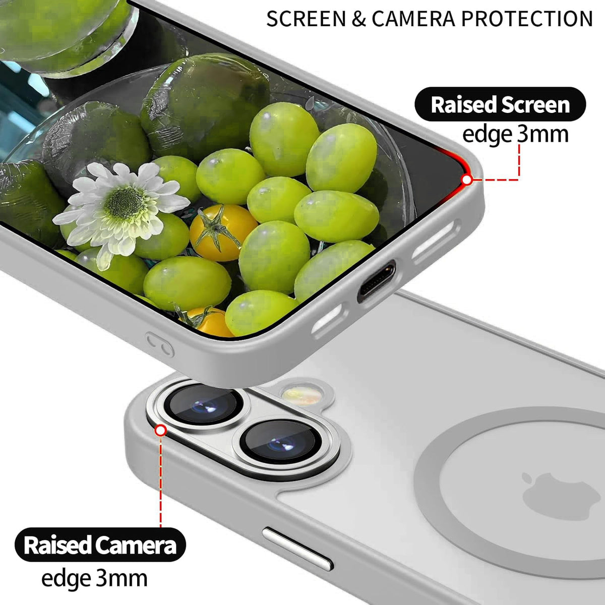 Apple iPhone 16 Hoesje - Grijs - Matte Armor MagSafe Back Cover met Camerabescherming