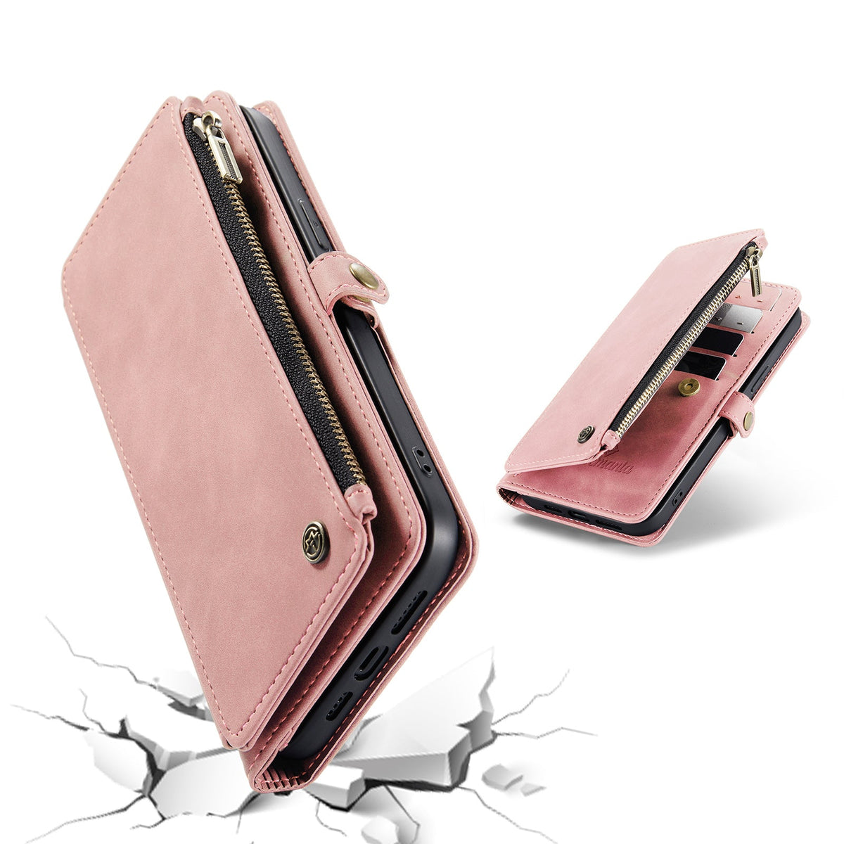 Apple iPhone 15 Plus Hoesje - Pale Pink - Luxe MagSafe Bookcase met Rits en Telefoonkoord