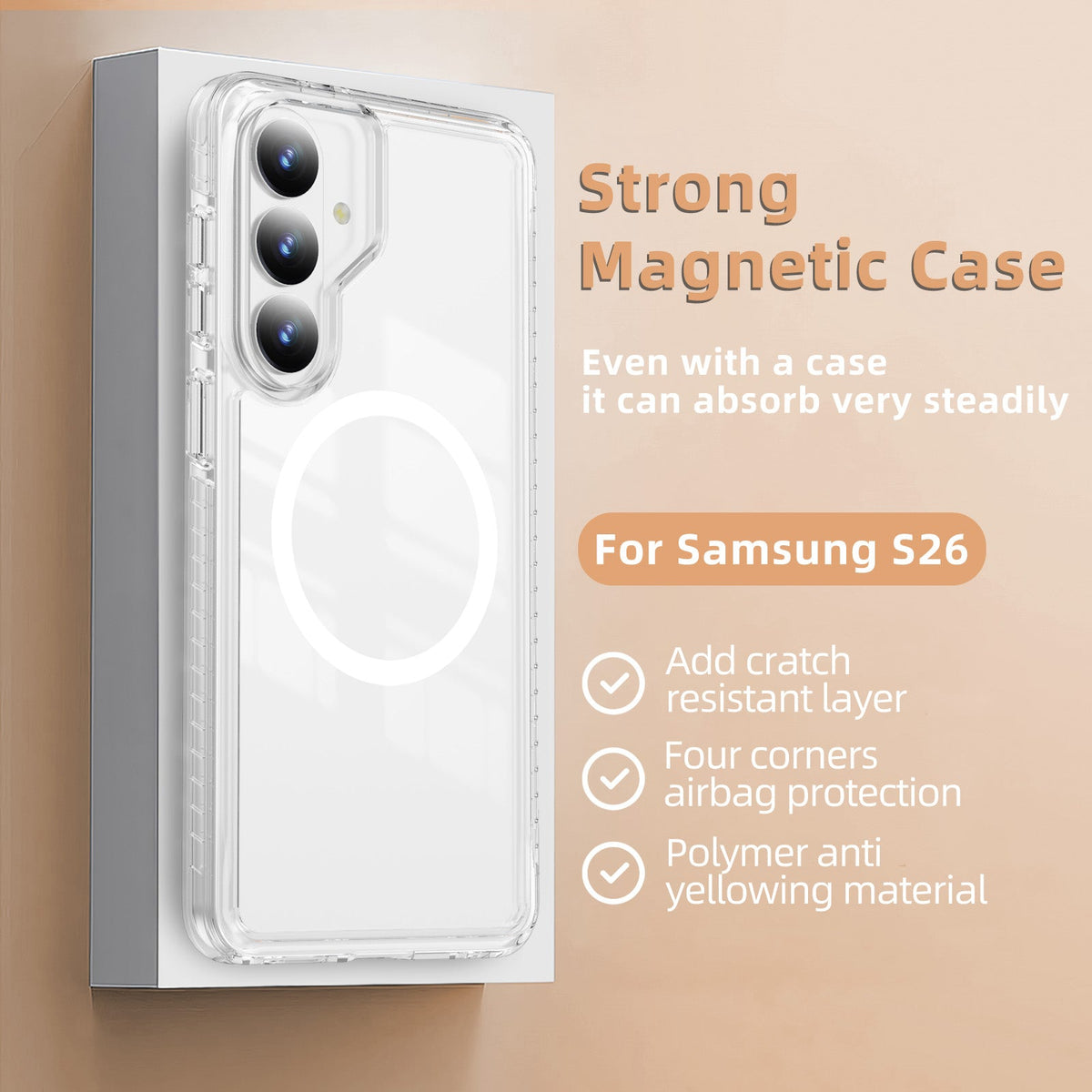 Samsung Galaxy S26 Hoesje - Wit - Shock-proof Hybrid MagSafe Back Cover