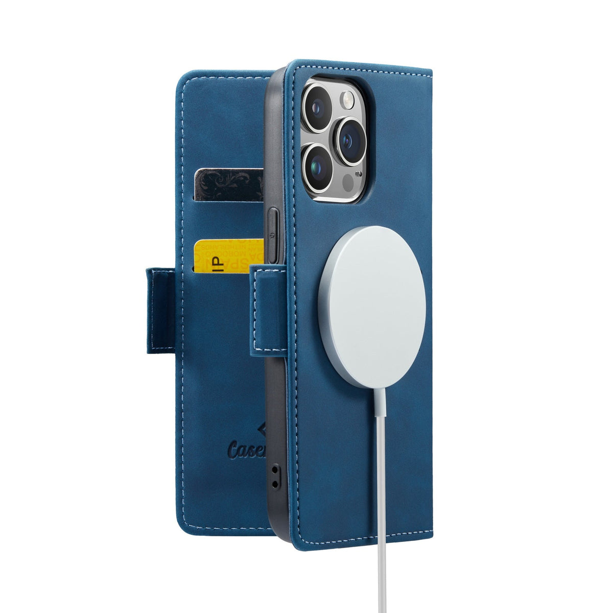 Apple iPhone 15 Pro Hoesje - Navy Blue - Portemonnee MagSafe Bookcase
