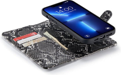 Apple iPhone 13 Pro Hoesje - Zwart - Luxe Slangen Bookcase
