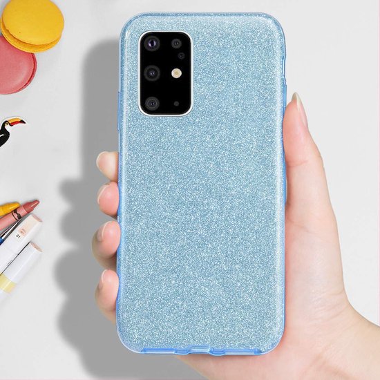Samsung Galaxy S20 Plus Hoesje - Blauw - Glitter Back Cover