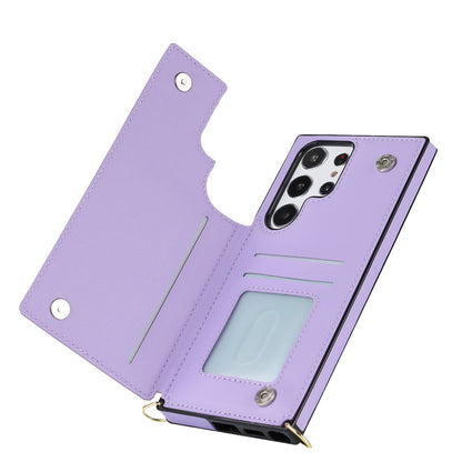 Coque Samsung Galaxy S24 Ultra - Violet - Étui arrière de luxe avec cordon et fermeture éclair